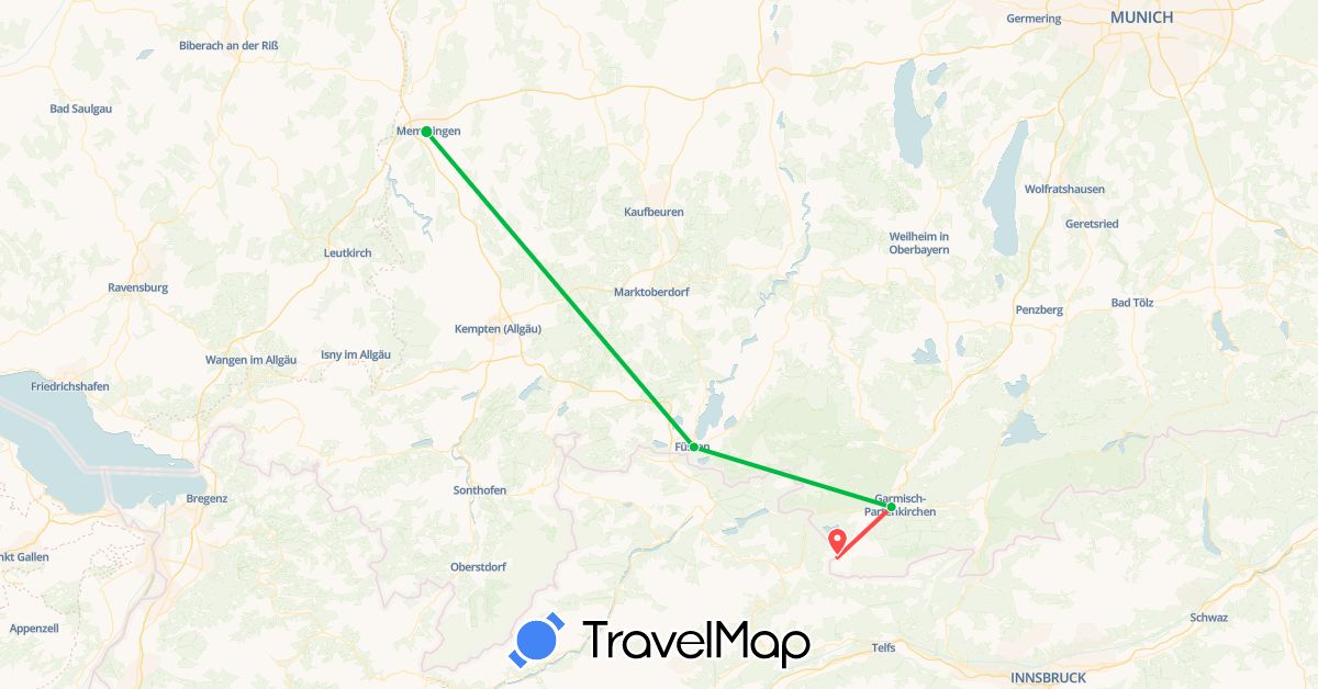 TravelMap itinerary: driving, bus, hiking in Germany (Europe)